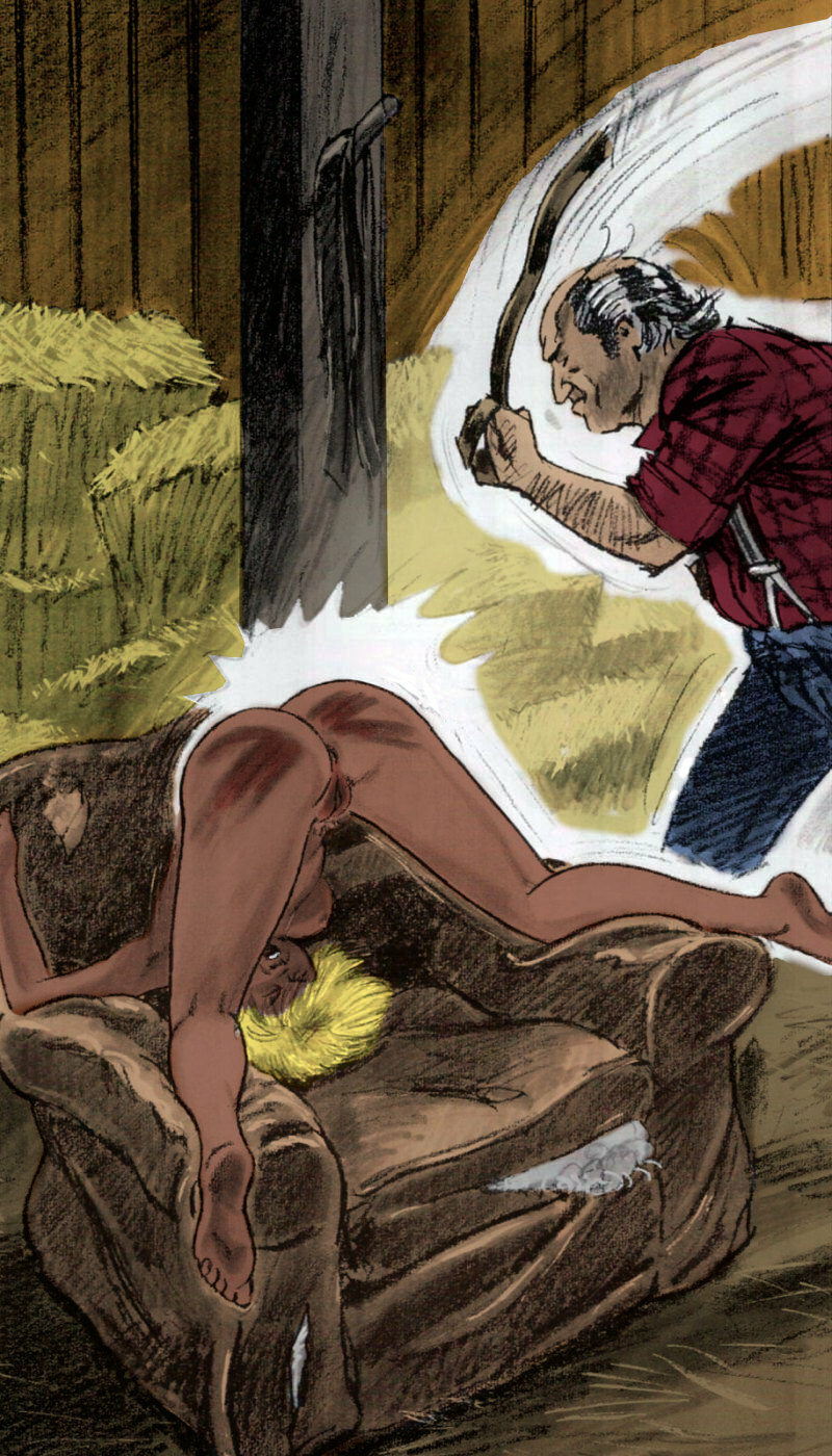 Girl belted in barn (by Anton). Colorized. — 22