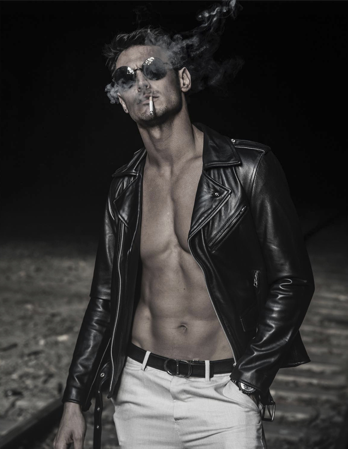 Black leather motorcycle smoke — 14