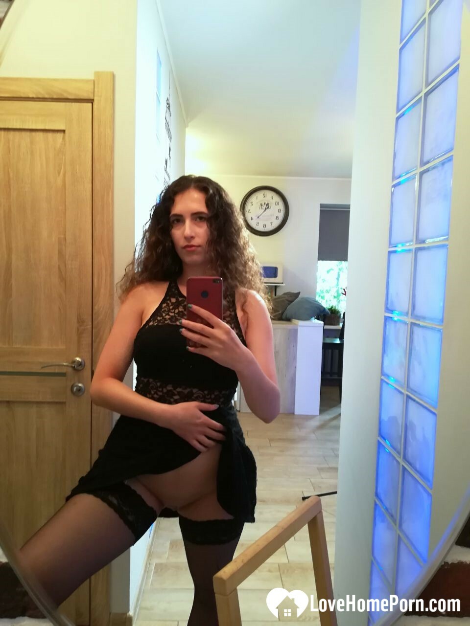 Kinky cutie trying on some black lingerie — 8